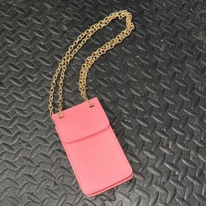 Pink Crossbody Phone Bag with Gold Chain
